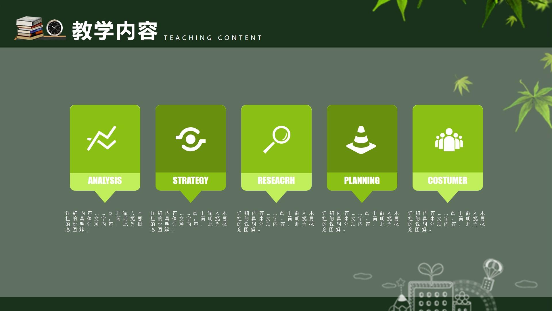 教育教学绿色白色实景卡通content 概念 teaching 图解云素材PPT模板1672664046183